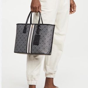 Small Canvas Tory Burch T Monogram Tote in black